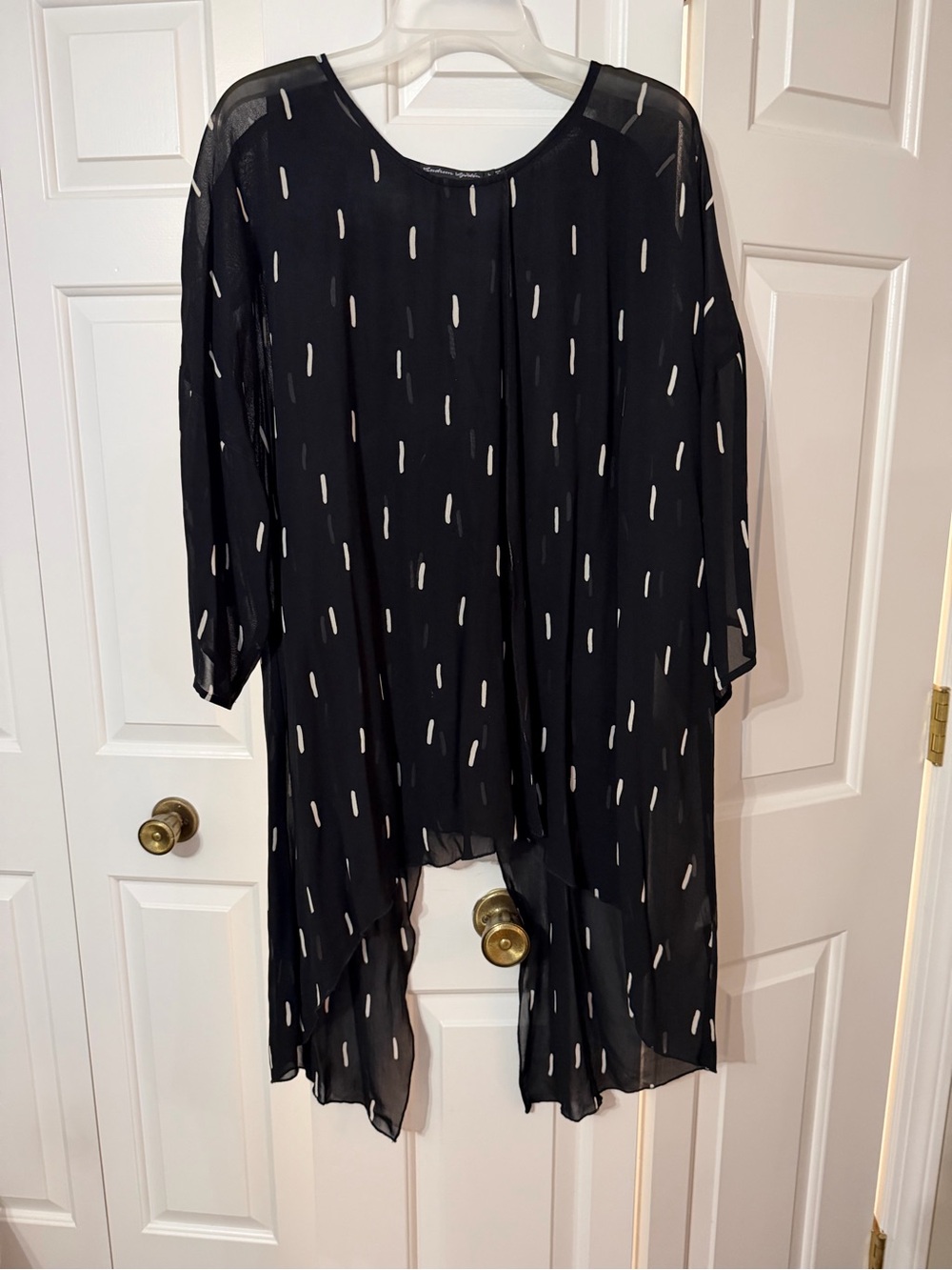 Gudrun Sjöden Black Sheer Asymmetrical Chelsea Tunic with Ivory Dash Print